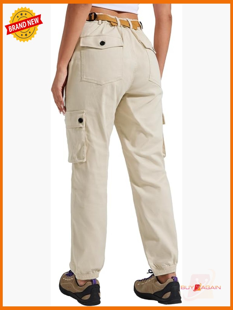 High-Rise Stretchy Cargo Joggers With Pockets Adjustable Waist Climbing Pants